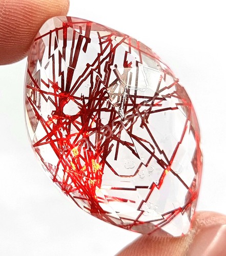 80.20 CT Marquise Red Rutilated Quartz Certified Transparent Loose Gems 5MRS - Picture 4 of 8