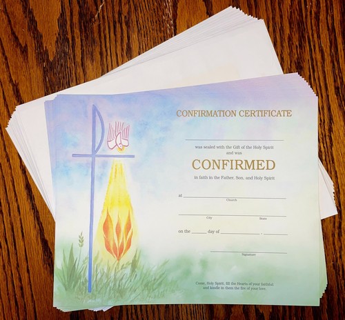 12- Cresima 8"x 10" CERTIFICATI E 12 BUSTE / Croce Colomba Fiamme XD-104