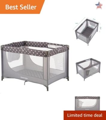 Portable Baby Playpen with Soft Mattress - Grey, Easy Assembly & Compact Folding