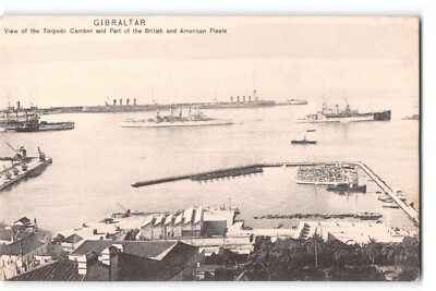 Postcard Gibraltar Torpedo Camber View British & American Fleets, Unused Pre WW1