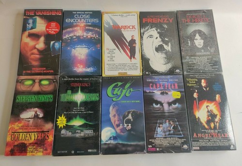 Lot of 10 VHS Horror Movies, Stephen King Cujo, Exorcist, Cape Fear, Warlock New