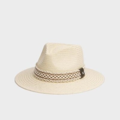 Rag And Bone Packable Net Band Fedora Hat Natural Sz Small  display picture 3