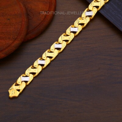 22K Yellow gold Men's Bracelet Beautifully handcrafted diamond cut design  14