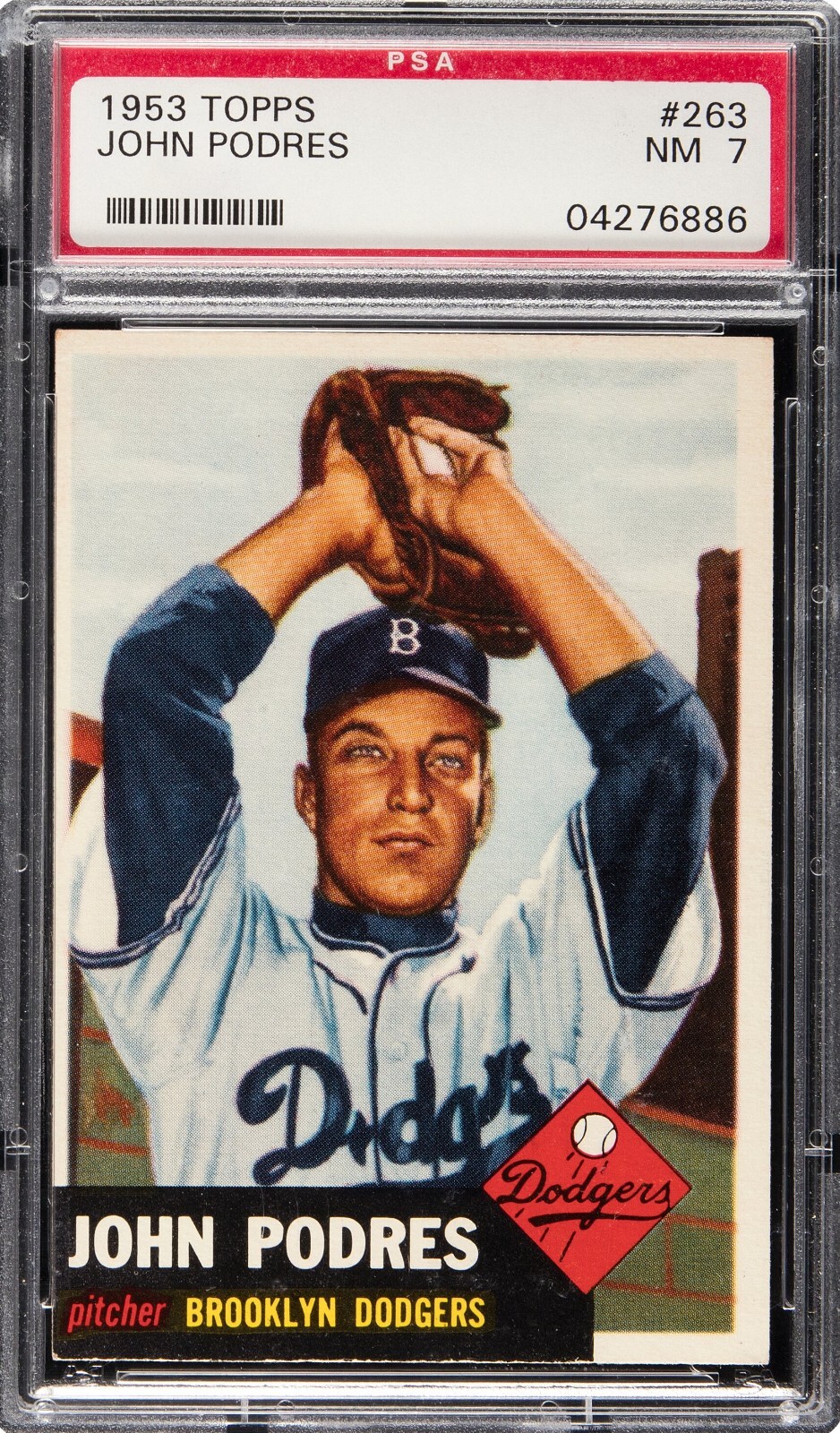 1953 TOPPS SP #263 JOHNNY PODRES RC BROOKLYN DODGERS SHORT PRINT ROOKIE! PSA 7