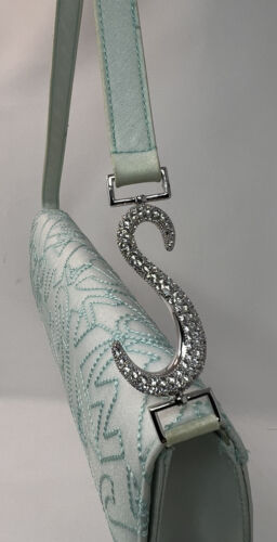SWAROVSKI SIGNED LIGHT BLUE CRYSTAL SATIN SHOULDER CLUTCH EVENING BAG - Picture 2 of 8