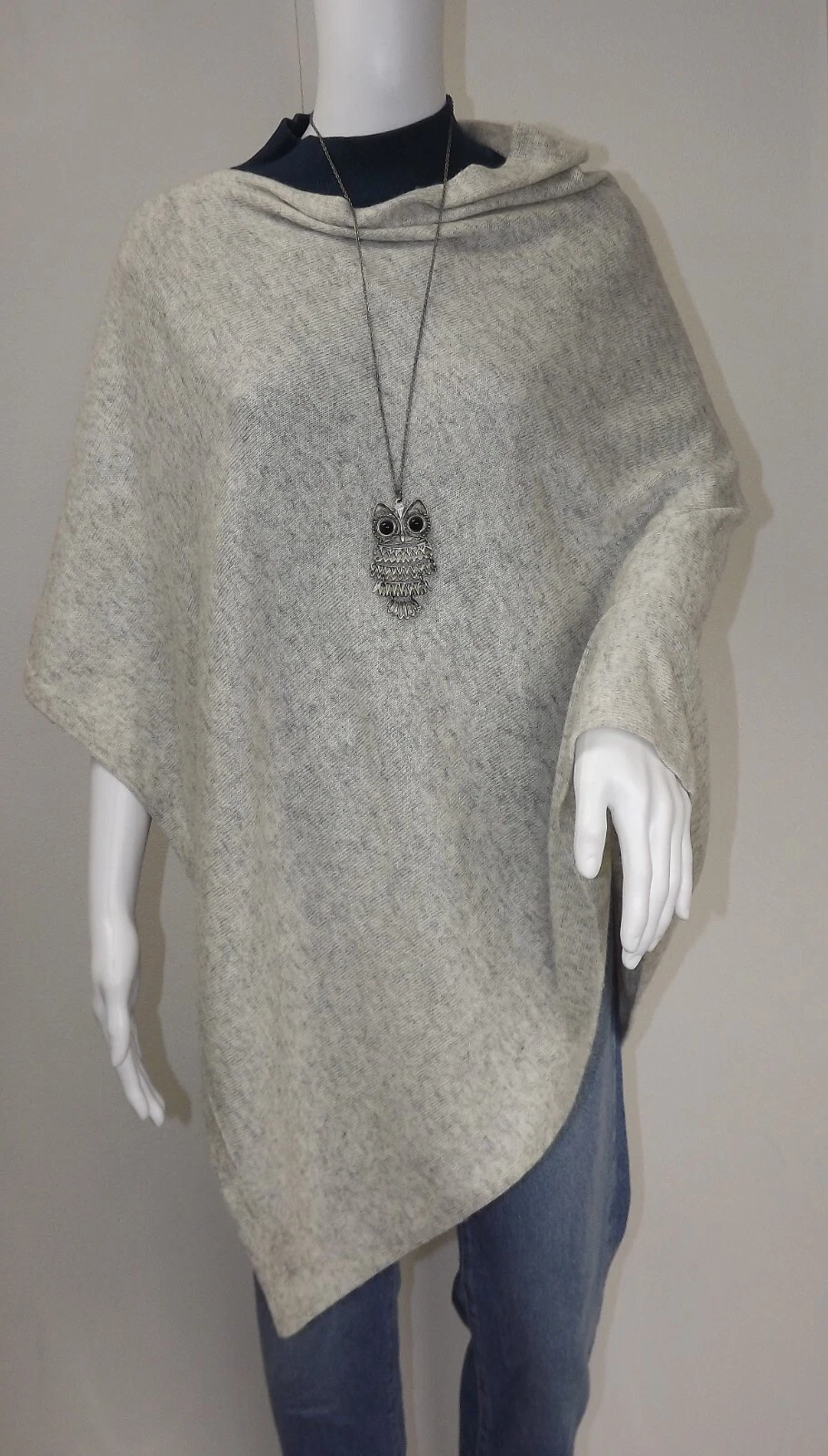CASHMERE Poncho Light Grey Handmade CAPE Wrap One Size,FREE UK Shipping,