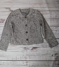 Chico's Jacket Blazer Women's 1 Medium Gray Paisley Silk Shiny Silver