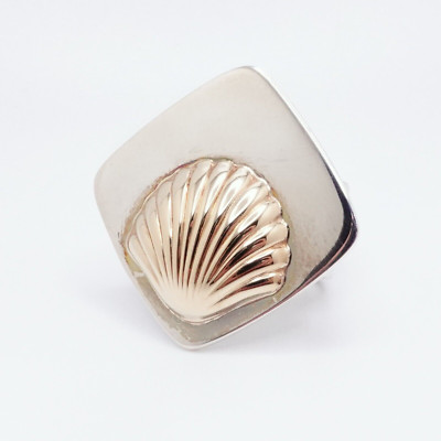 Pierre Cardin Paris New York Sterling 14K Yellow Gold Sea Shell Ring - Size 7