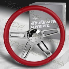 W-power 457mm Red Leather Grip 5-hole Chrome 4-spoke 18 Steering Wheel Horn