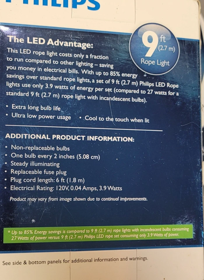 3 Cajas Philips LED Cuerda de Luz Blanca 9 Pies, Cuerda de 1/2” Diámetro, Clips/Tornillos Foto 3 de 4