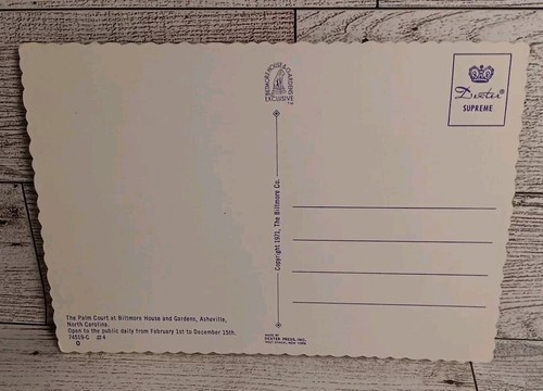 VTG Postcard Palm Court Biltmore House Asheville Ephemera Memorabilia Souvenir - Picture 2 of 3