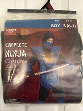 New Walmart Complete Ninja Costume Black/Blue Boys Small Size 6-7 FreeS H