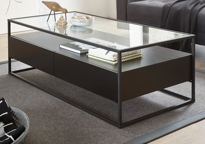 Couchtisch Wohnzimmer Tisch schwarz Sofatisch Schublade Soft-Close 120 cm Evora