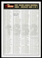 2001 Topps Heritage Checklist 2: 360-407 and Inserts 2 Checklists