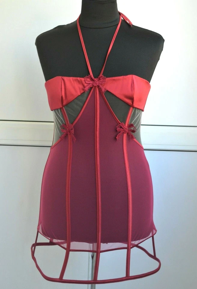 Nuevo Editorial LA PERLA ETIQUETA NEGRA Malla Seda Lazos Bebé-muñeca Slip Teddy S M Rojo Foto 2 de 4