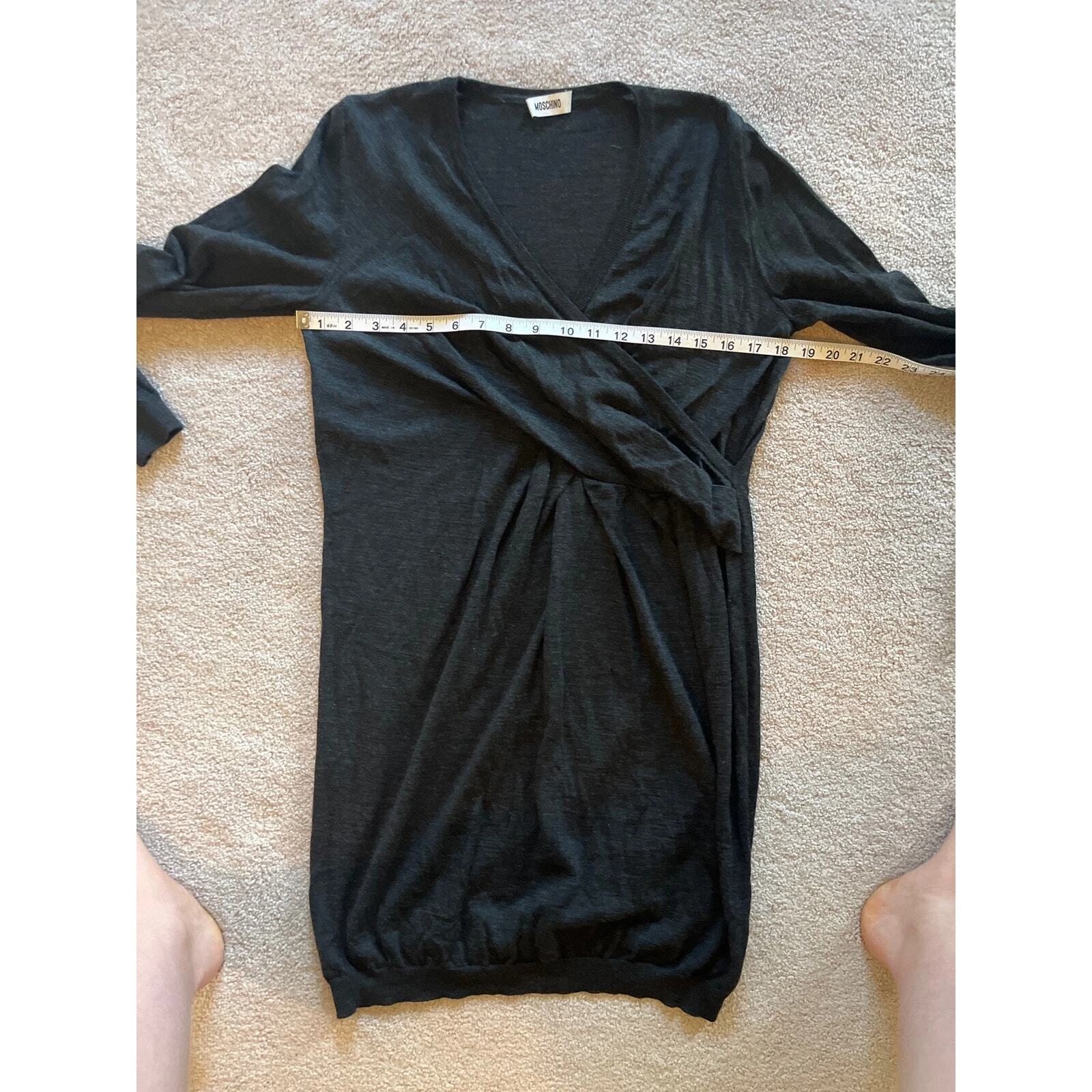 Abito maglione Moschino lana vergine finto avvolgente taglia 8 grigio maniche lunghe imperfetto