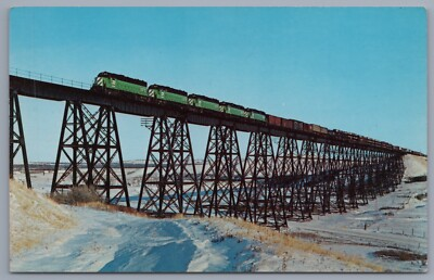 #ad Postcard Burlington Northern EMD GP38 Locomotive Train Minot North Dakota $6.00