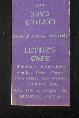 1930s Lettie's Cafe Lunches Beer Cigars Ice Cream Candies Albany TX Shackelford 