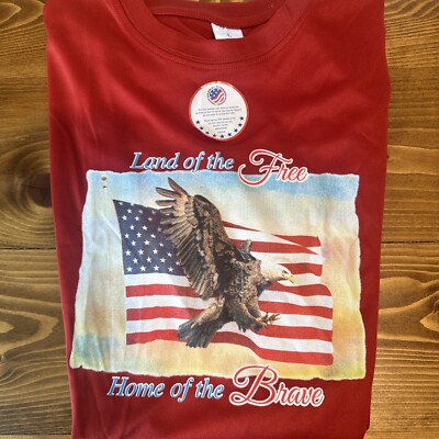 T-shirt tee American Flag Land of the Free Eagle Home Brave Size L