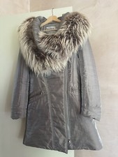 Braschi Puffer Long Jacket, Silver Fox Fur Collar, Made In Italy - Size 10uk