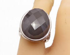 925 Sterling Silver Vintage Faceted Grey Quartz Cocktail Ring Sz 7 RG6844
