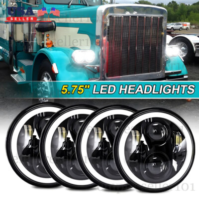 IP67 4PCS 5-3/4'' 5.75'' Round LED Headlights High Low DRL For Peterbilt 348 & 359