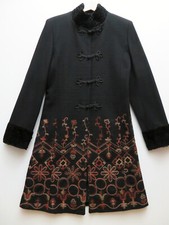 Rinascimento Italy M/12 Uk (ch 48cm) Black Finest Wool Embroidered Tailored Coat