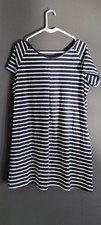 Women's Size Large Blue And White Striped Shirt Dress With Box Pleat In The Back