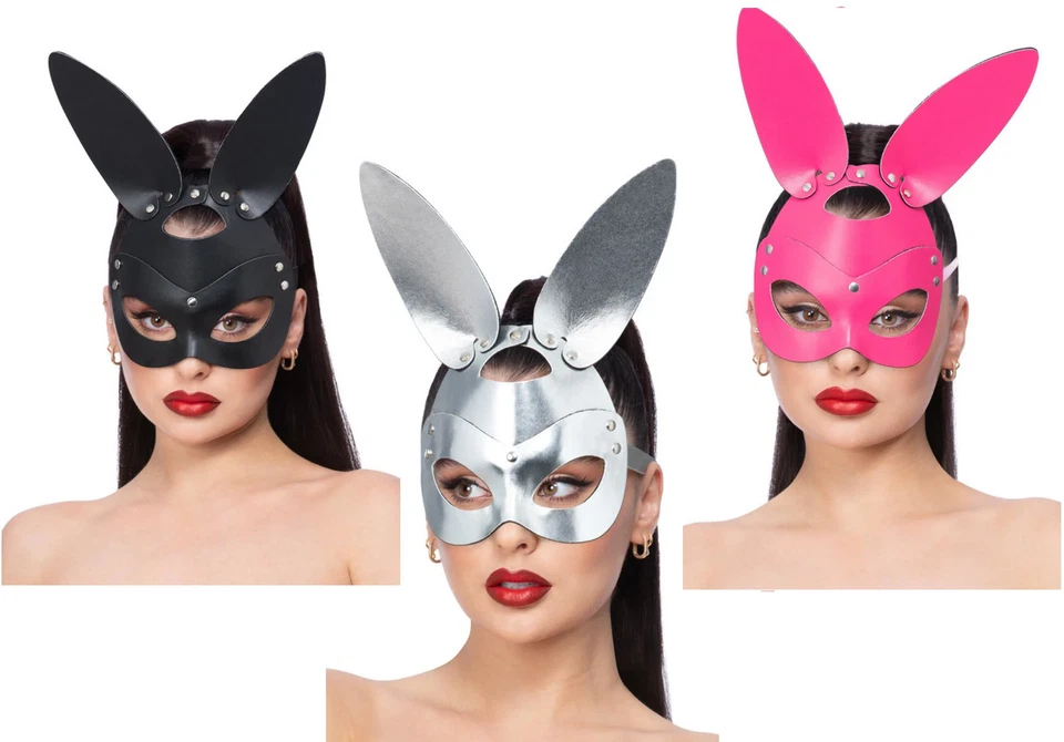 Kunstleder Hasen Kaninchen Maske Halloween Festival Disco Damen Nieten Maske - Bild 1 von 1
