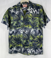 RJC Mens L Hawaiian Shirt Aloha Reverse Print Palm Floral Camp Button Front