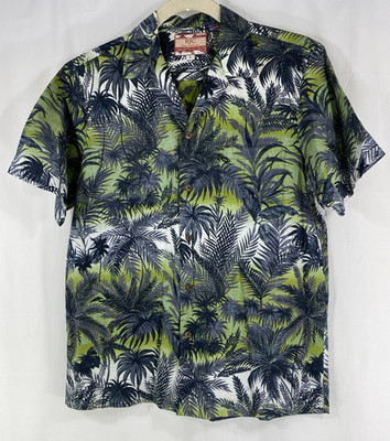 RJC Mens L Hawaiian Shirt Aloha Reverse Print Palm Floral Camp Button Front