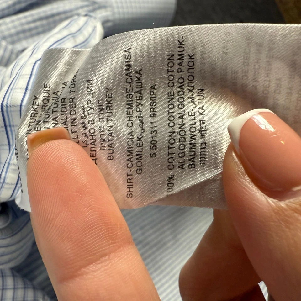 Camisa de vestir Ermenegildo Zegna para hombre 44 17 1/2 manga larga a cuadros azul blanco Foto 4 de 4