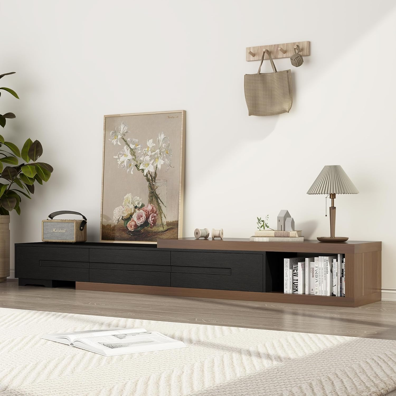 Extendable TV Stand, Modern Entertainment Center for up to 120 Inch TV, Wood Rev