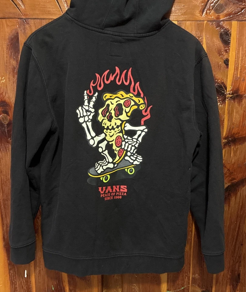 Vans Off The Wall Sudadera con Capucha Negra Pizzería Peace Of Pizza Juventud YTH S XL Foto 2 de 2