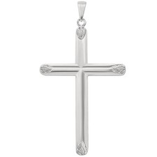 CLEVER SCHMUCK Großes Kreuz 54 mm halbrund mit Muster Echt Silber 925