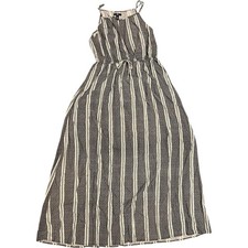 GAP Women’s Maxi Dress Size L Black Beige Stripe Boho Print Rayon Drawstring