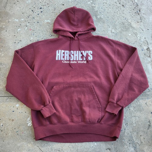 Vintage Hershey's Hoodie Sweatshirt Size L Brown Chocolate World Sweater Y2K