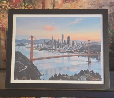 San Francisco And Golden Gate Bridge Modern Art Framed Art Print By Vista Eagle