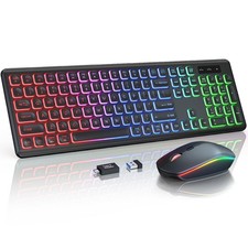 Wireless Keyboard and Mouse Combo with RGB Backlit, Full-Size, Black