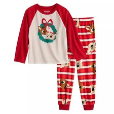Rudolph and Clarice Toddler Boys Girls Soft Holiday Wreath Christmas Pajama Set
