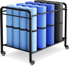 Black Yoga Mat Storage Rack with Wheels for Gym & Home Fitness Equipment