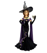 Halloween Witch Figurine Elegant Black Purple Resin Skull Gothic Statue 16" NEW