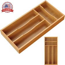 Small Silverware Organizer, Bamboo Kitchen Drawer Cutlery Organizer, Utensil Hol