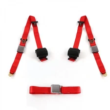 Early Cars 1933 - 1934 Airplane 3pt Red Retractable Bench Seat Belt Kit - 3 Belt