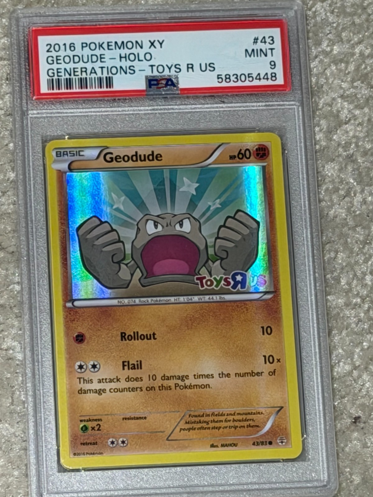 2016 Pokemon XY Geodude 43/83 Holo Generations Toys R US PSA 9