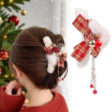 1Pcs Christmas Hair Bow Clips for Women Xmas Winter 3 Count Pack of 1 , Red