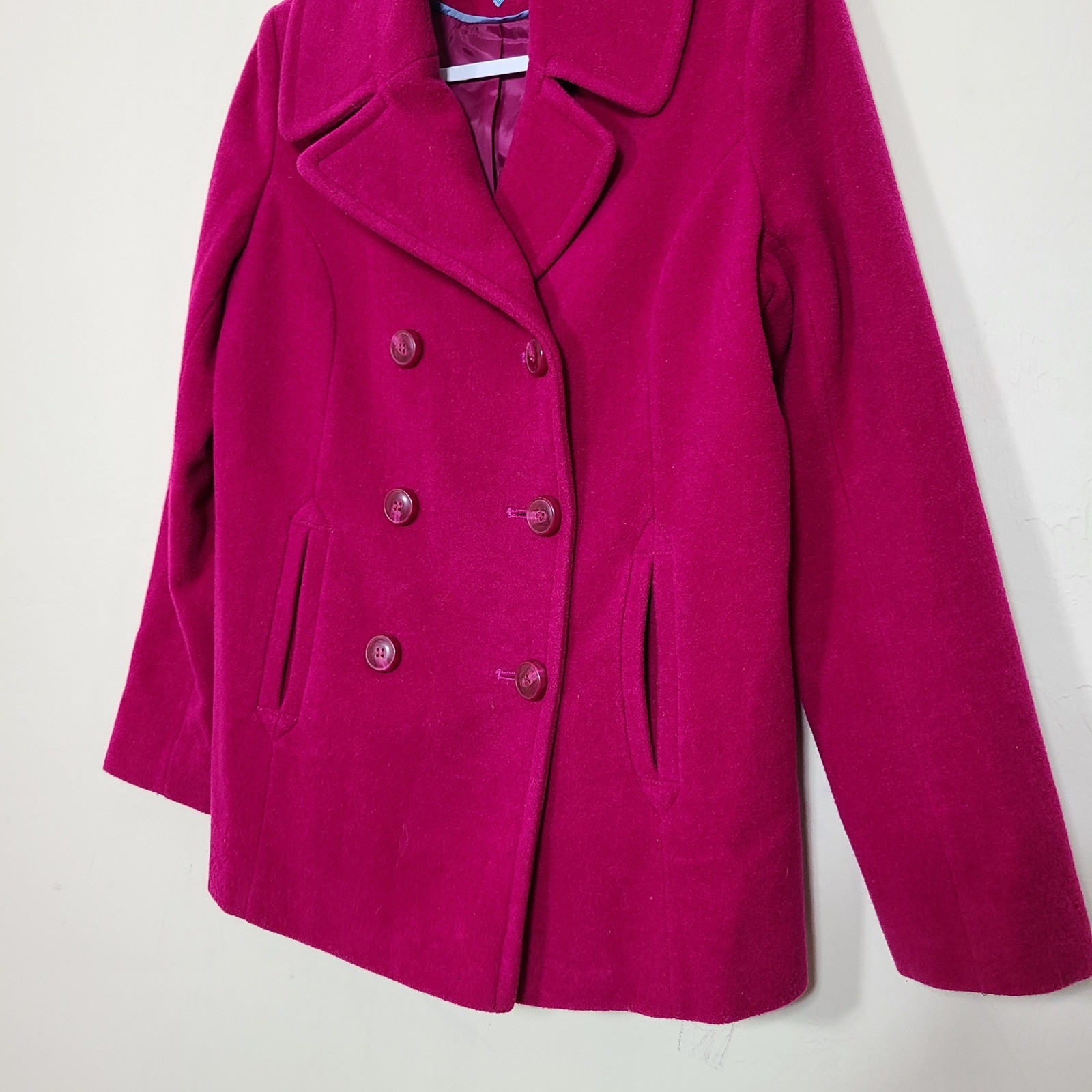 Tommy Hilfiger Pink Wool Blend Womens 8 Pea Coat Magenta Barbiecore Twee Flawed thumbnail 2