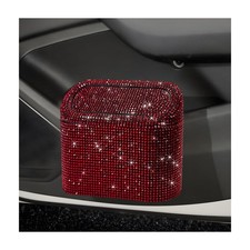 NYTKL Bling Car Trash Can with Lid, Sparkly Mini 6.3 x 2.6 x 5.3 inches, Red