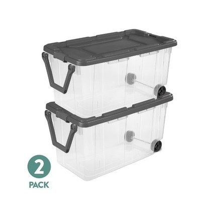 2 Pack Sterilite 160 Qt Wheeled Storage Bin Clear Latch Lid Stackable Gray