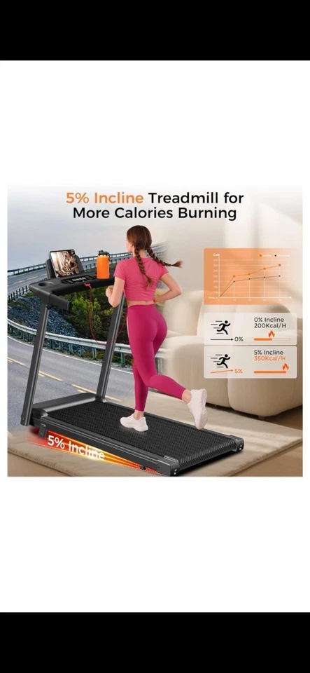 Treadmill with Incline, 3.0HP Small Treadmills for Home, Portable Electric Tread - Image 4 of 4